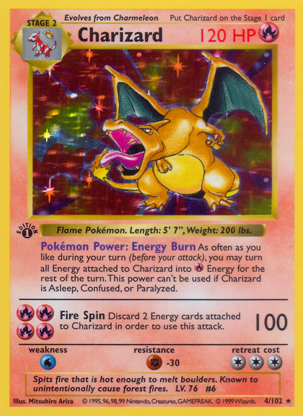 First-edition Base Set Charizard holographic card